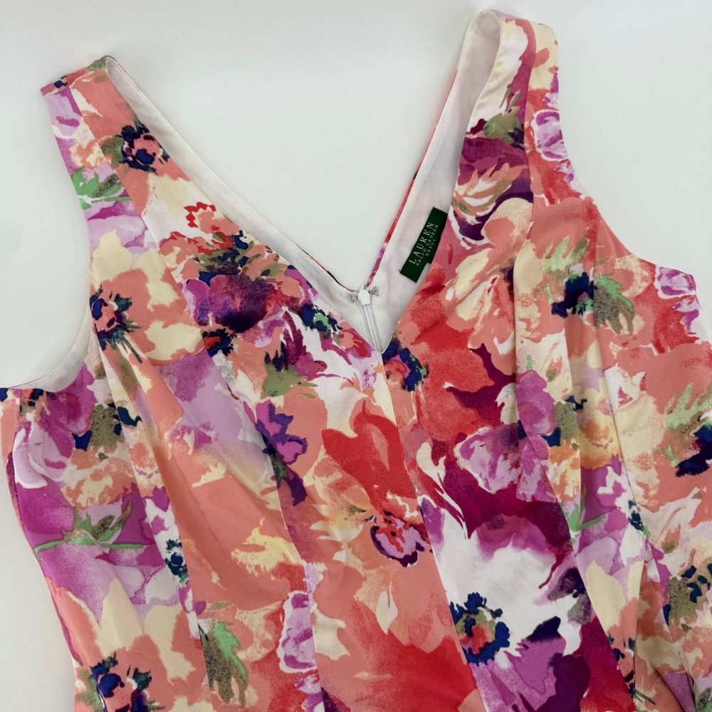 Lauren Ralph Lauren Women Dress Floral Print Sleeveless V-Neck Cocktail Size 14W
